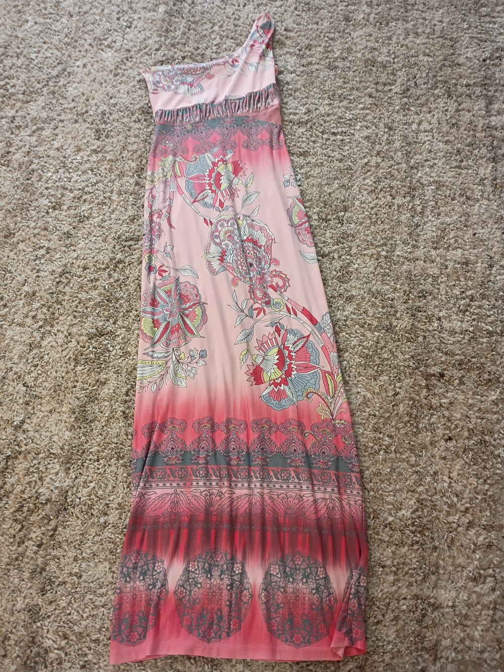 XOXO One-Shoulder Pink Floral Ombre Maxi Dress Size M